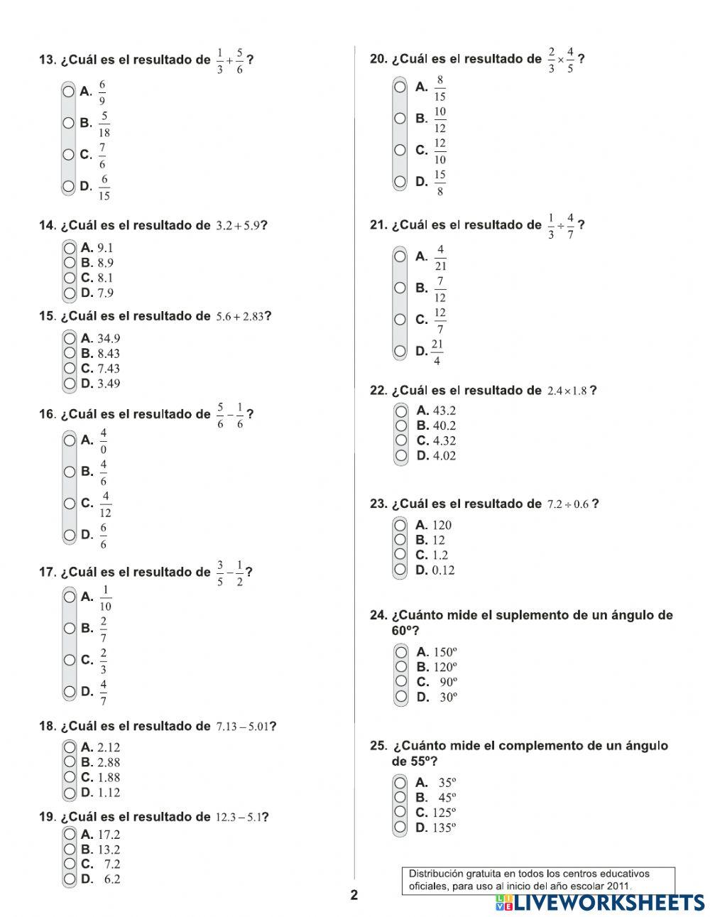 Prueba Diagnóstica 7mo Grado