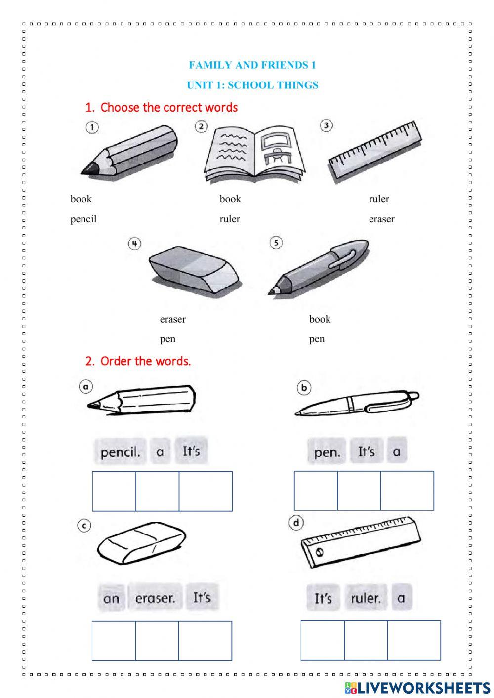 Level 1: my school things