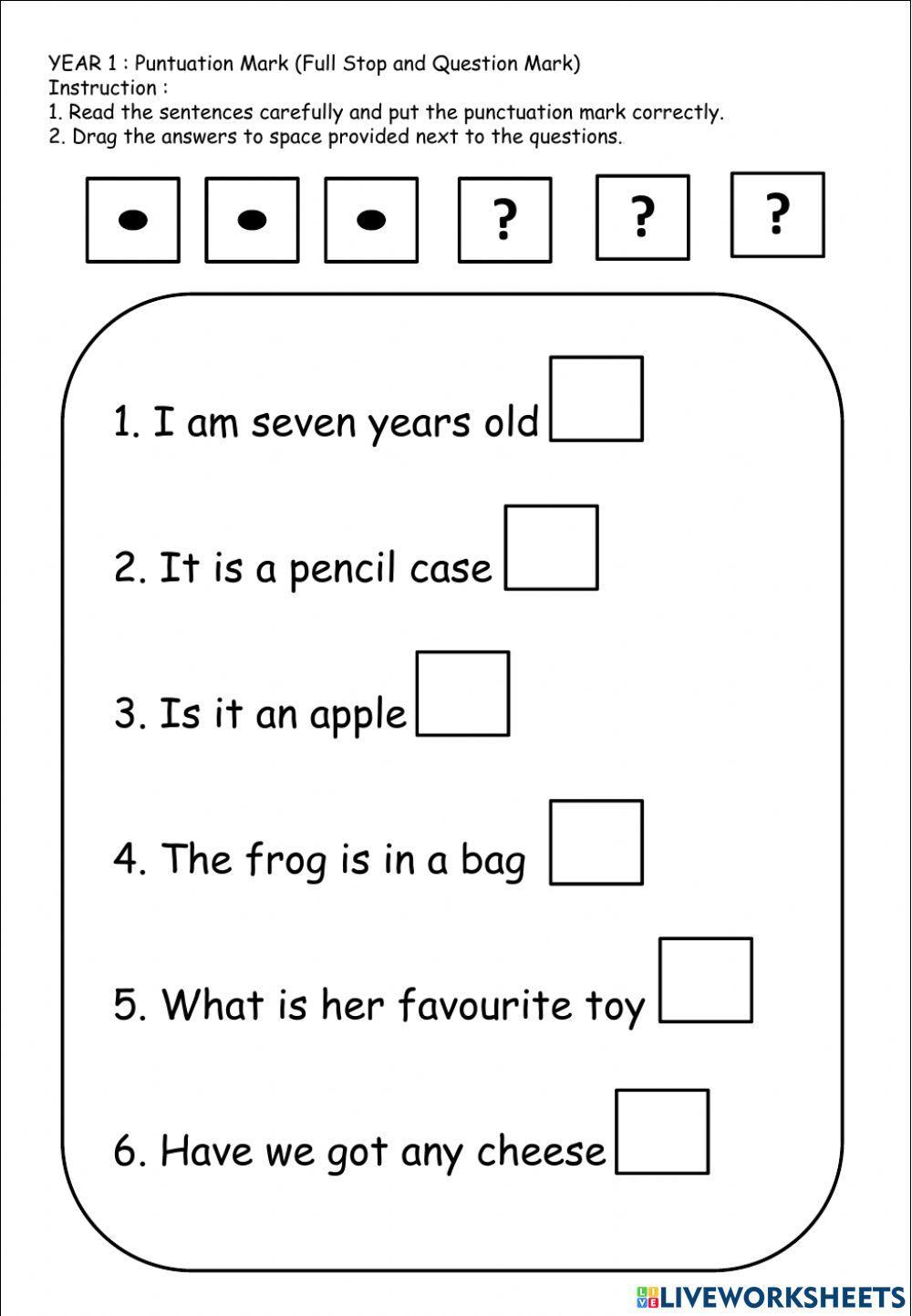 English Year 1 : Punctuation Marks