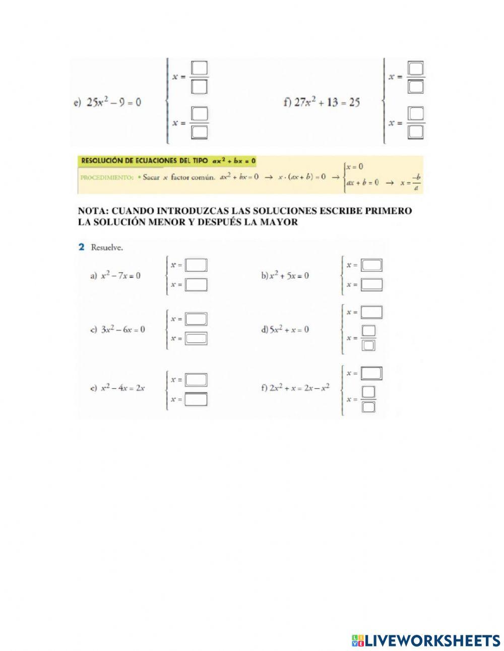 Ecuaciones segundo grado