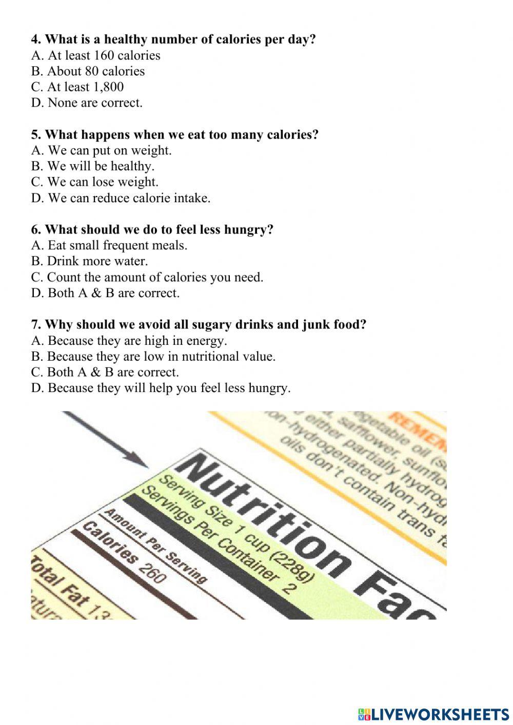 Reading - Health - CALORIES