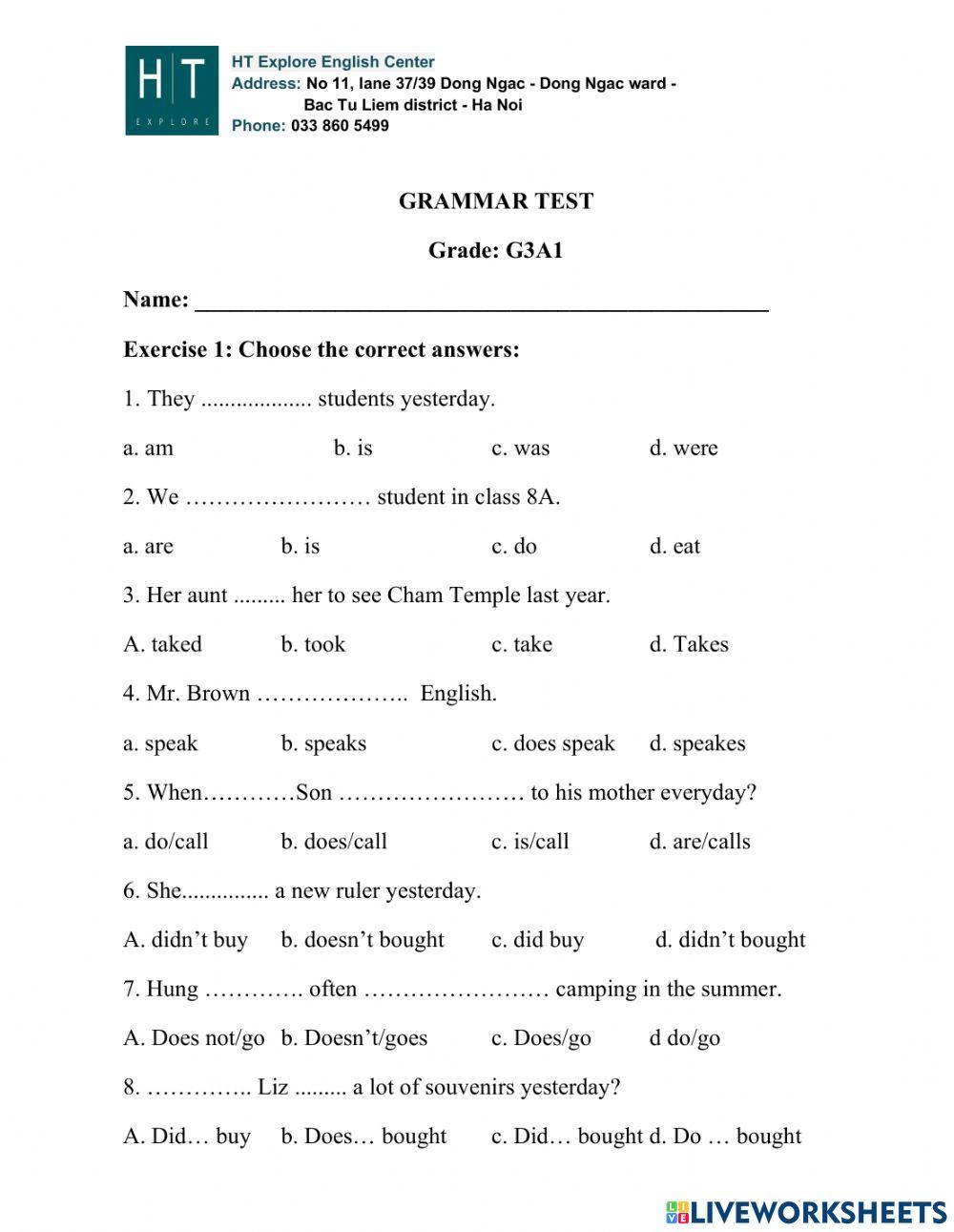 Reading and Writing Test - G3A1