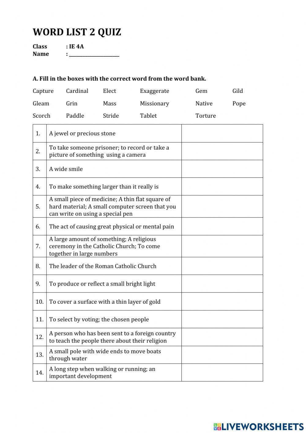 IE 4A Word List 2 Quiz