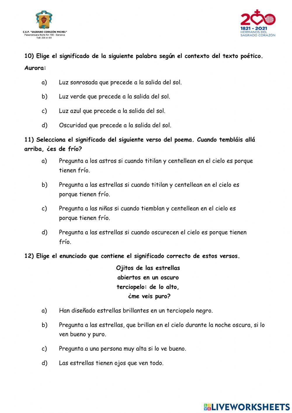 COMPRENSIÓN LECTORA: POEMA 