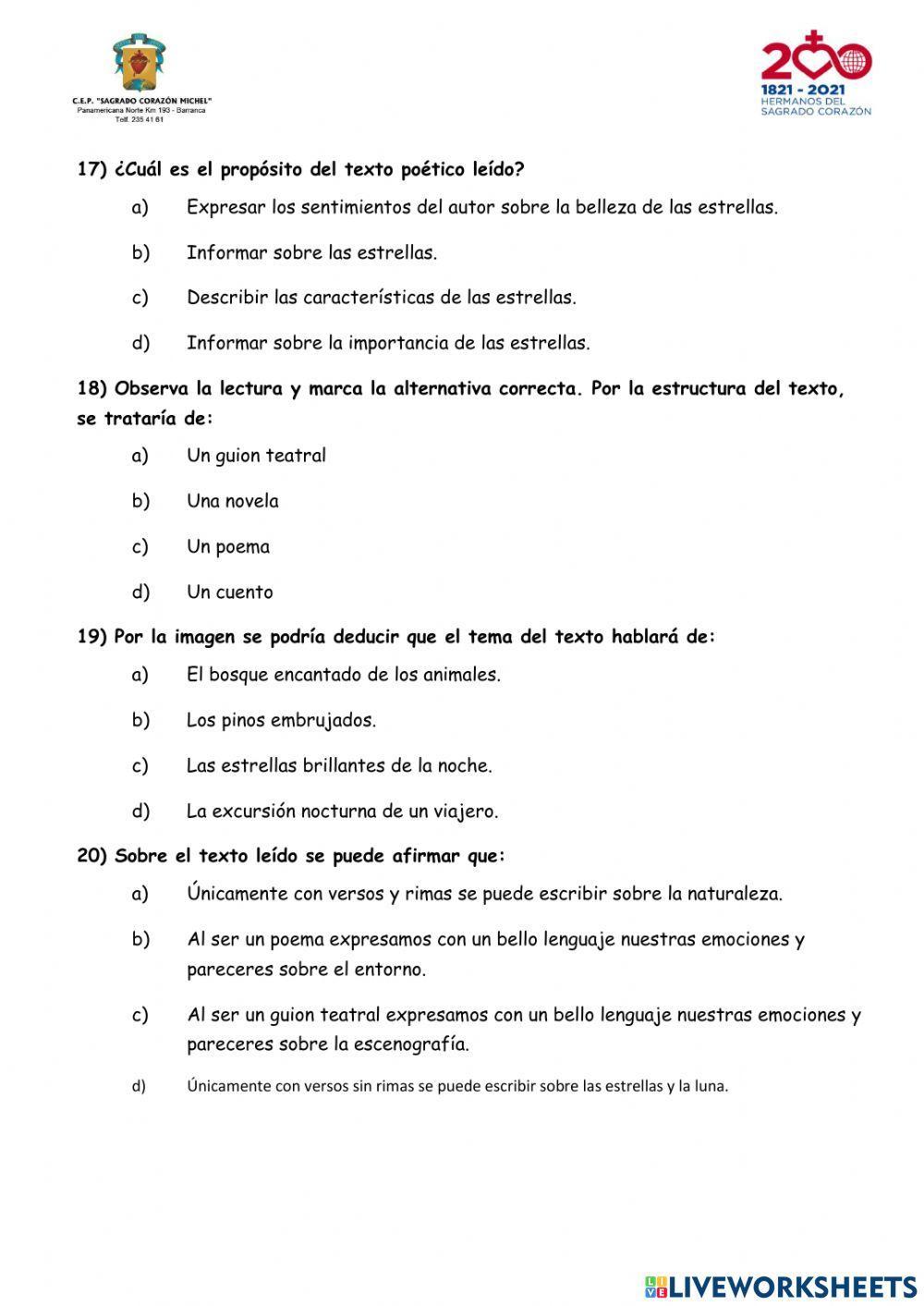 COMPRENSIÓN LECTORA: POEMA 