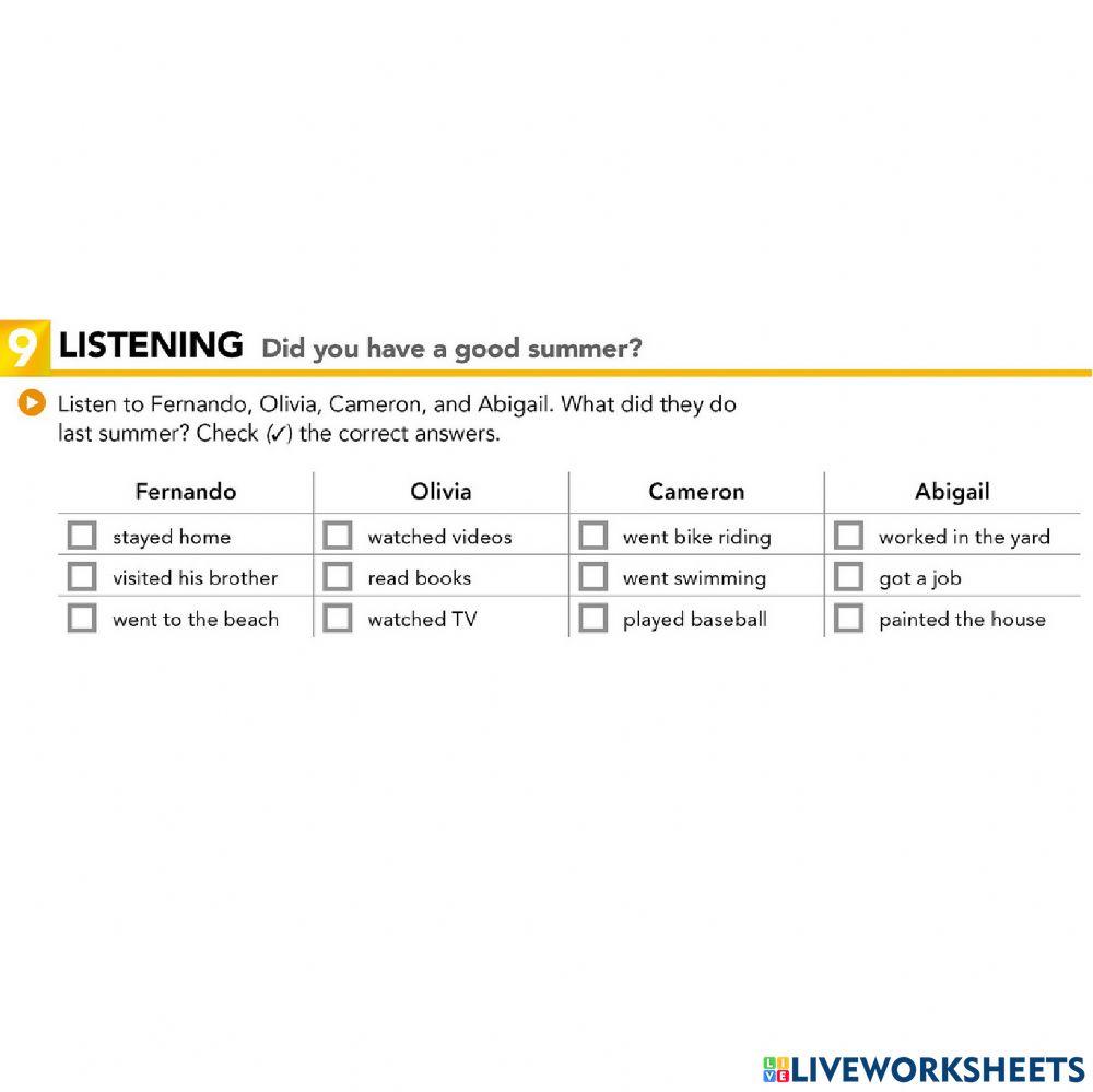 Basic c simple past activities - Listening exercise