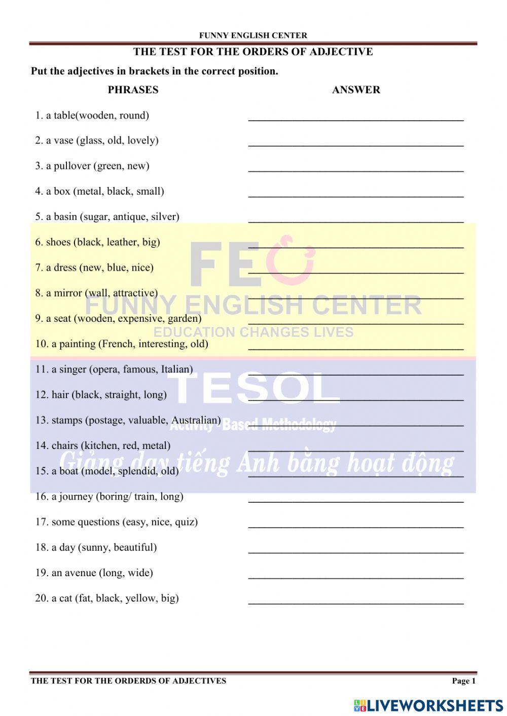 Orders of adjectives