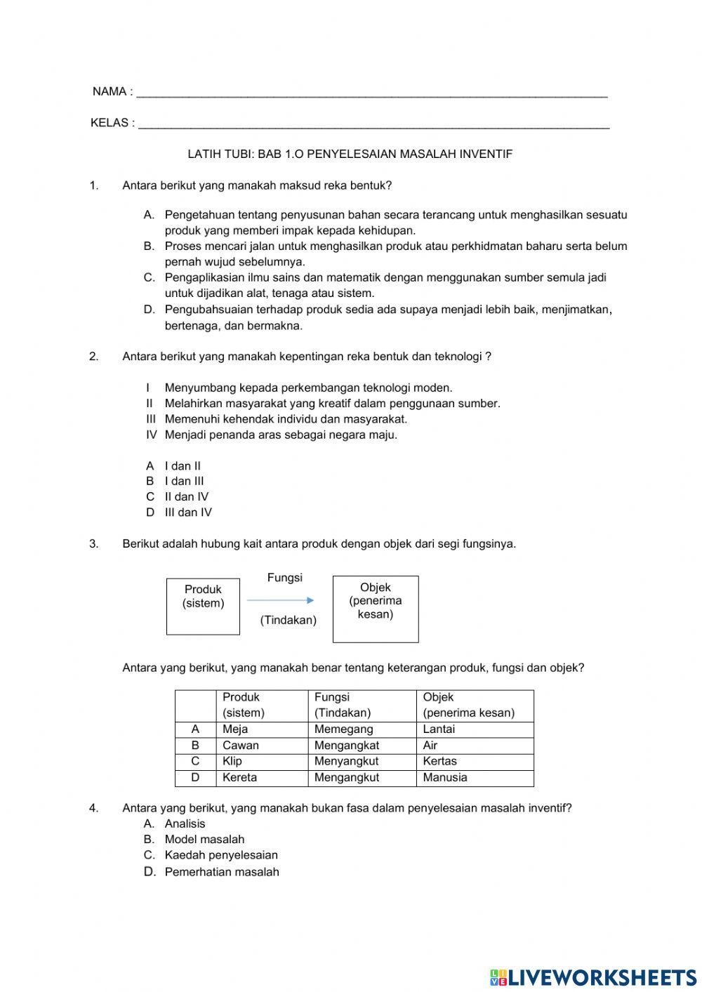 1.0 PENYELESAIAN MASALAH INVENTIF