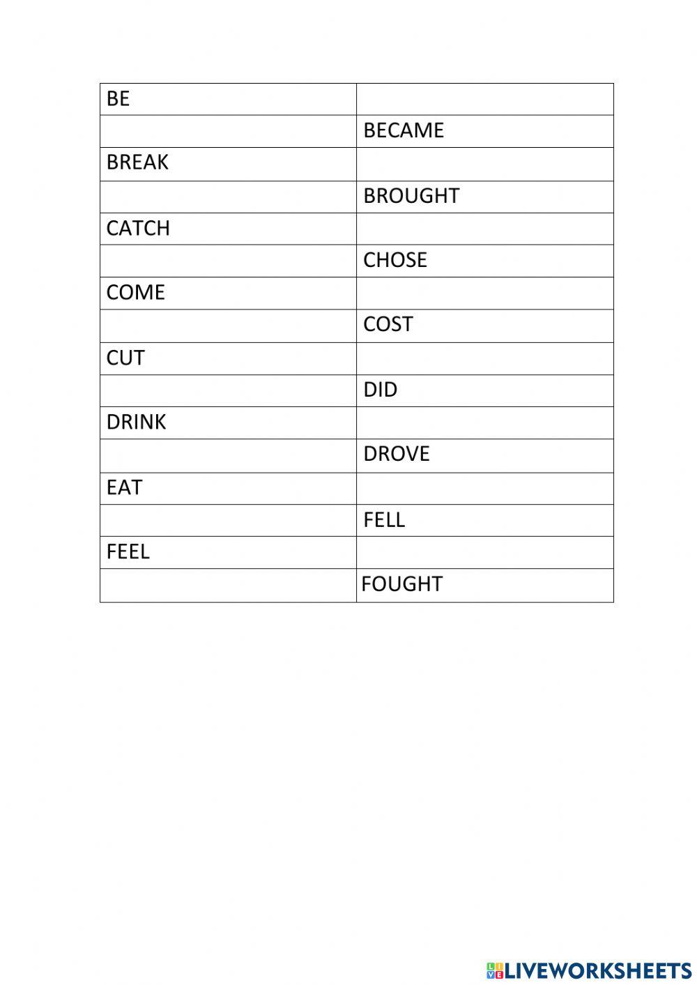 Irregular verbs up to fight worksheet Live Worksheets