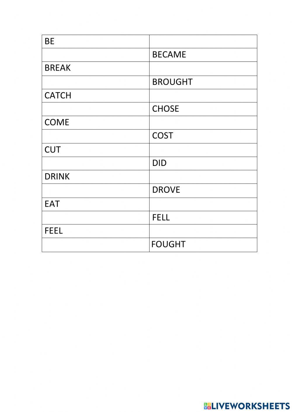 Irregular verbs up to fight