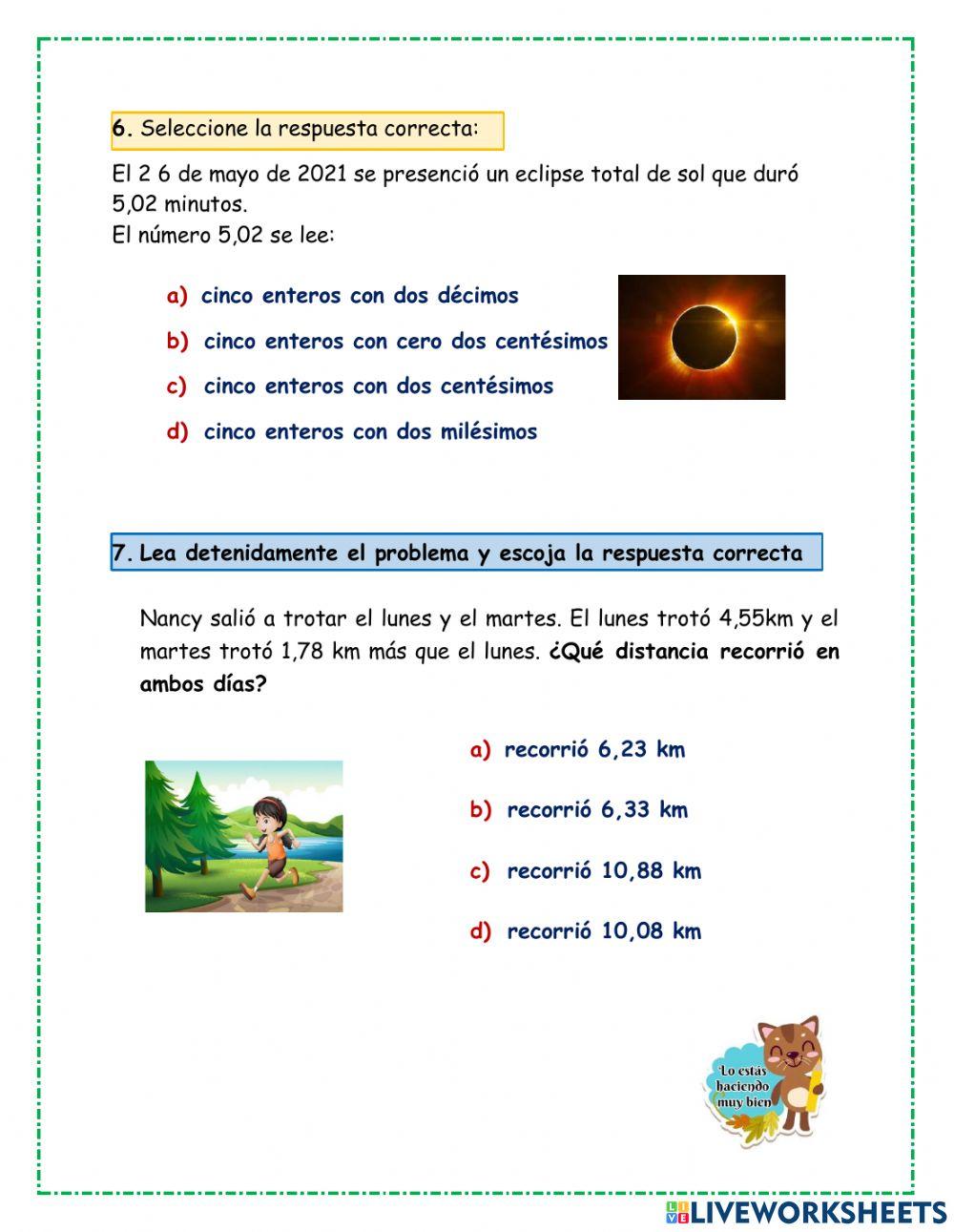 Evaluación diagnóstica de matematica