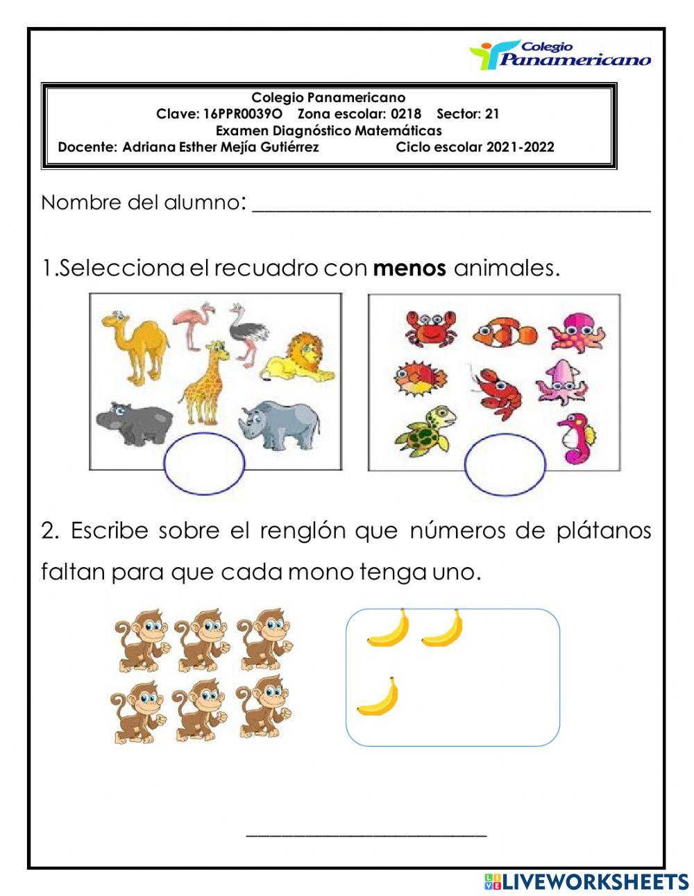 Diagnóstico Matemáticas online exercise for