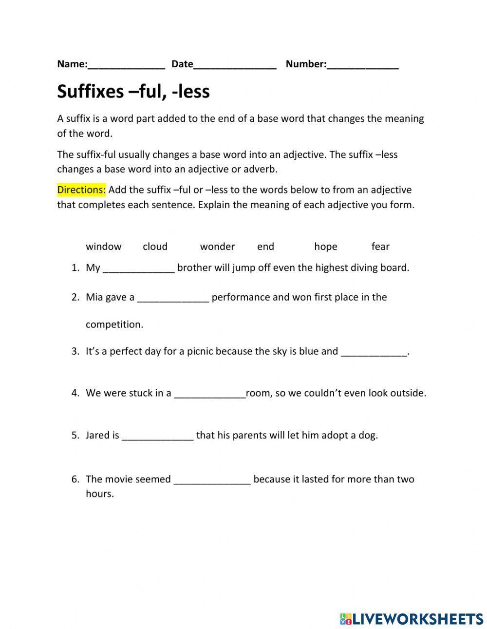 Suffixes ful and less