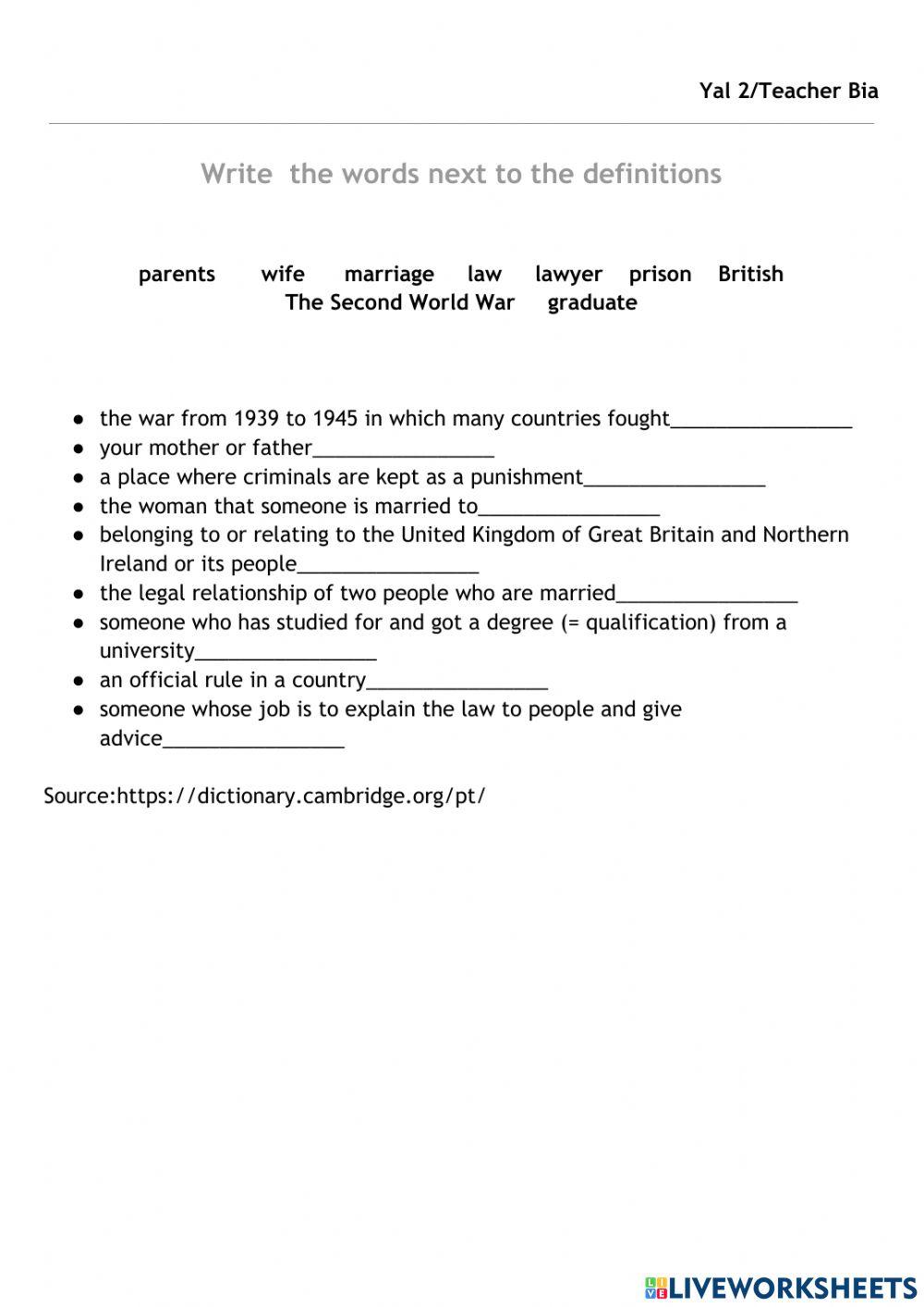 Listening vocabulary