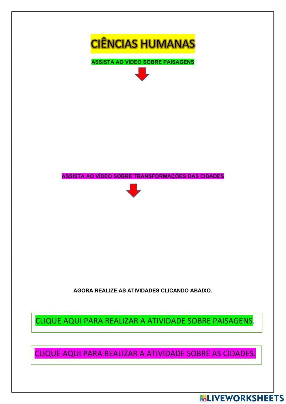 Transformações das paisagens  e das cidades