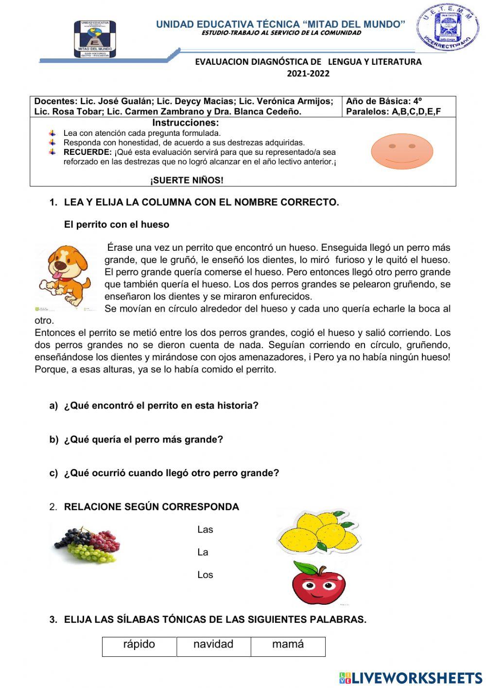 Evaluación diagnóstica de Lengua y Literatura