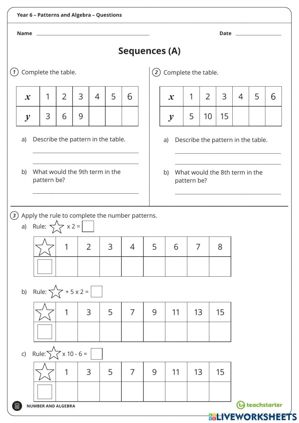 Patterns  - Table of Values