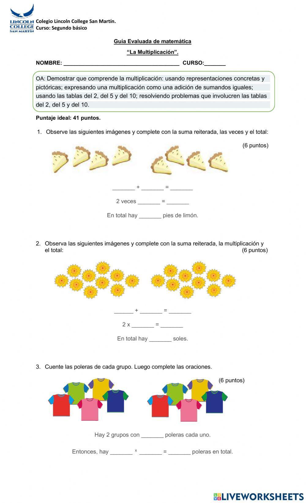 Guía evaluada Multiplicaciones.