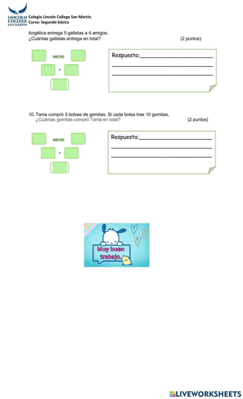 Guía evaluada Multiplicaciones.