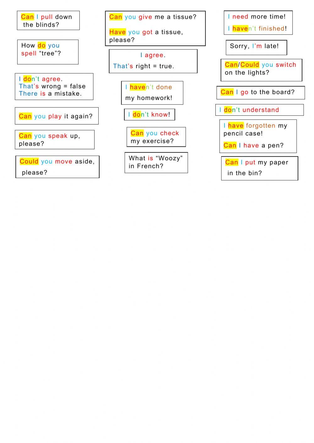 Classroom English : What YOU say in class