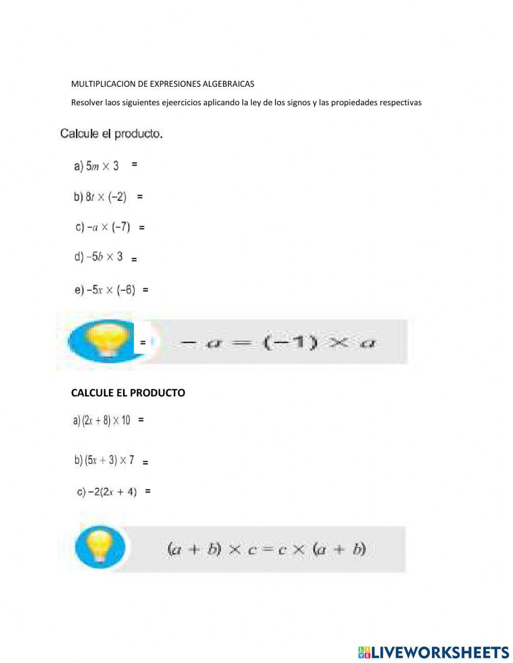 Multiplicación de expresiones algebraicas 1