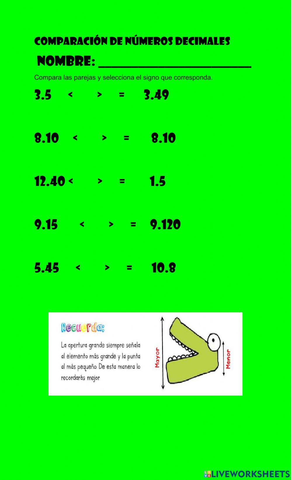 Comparación de números decimales