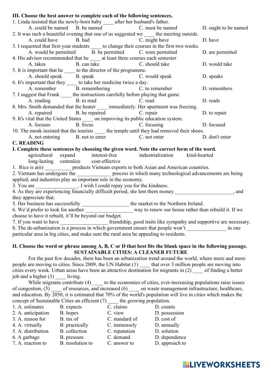 Grade 12 unit 2 URBANIZATION  language