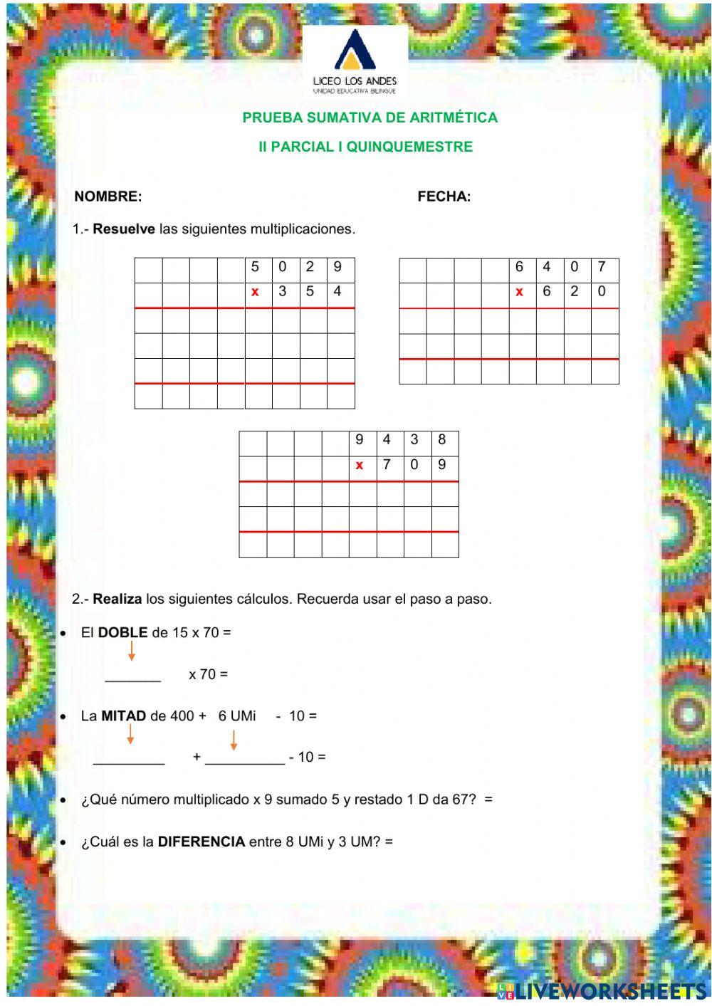 Evaluación Sumativa de matemática