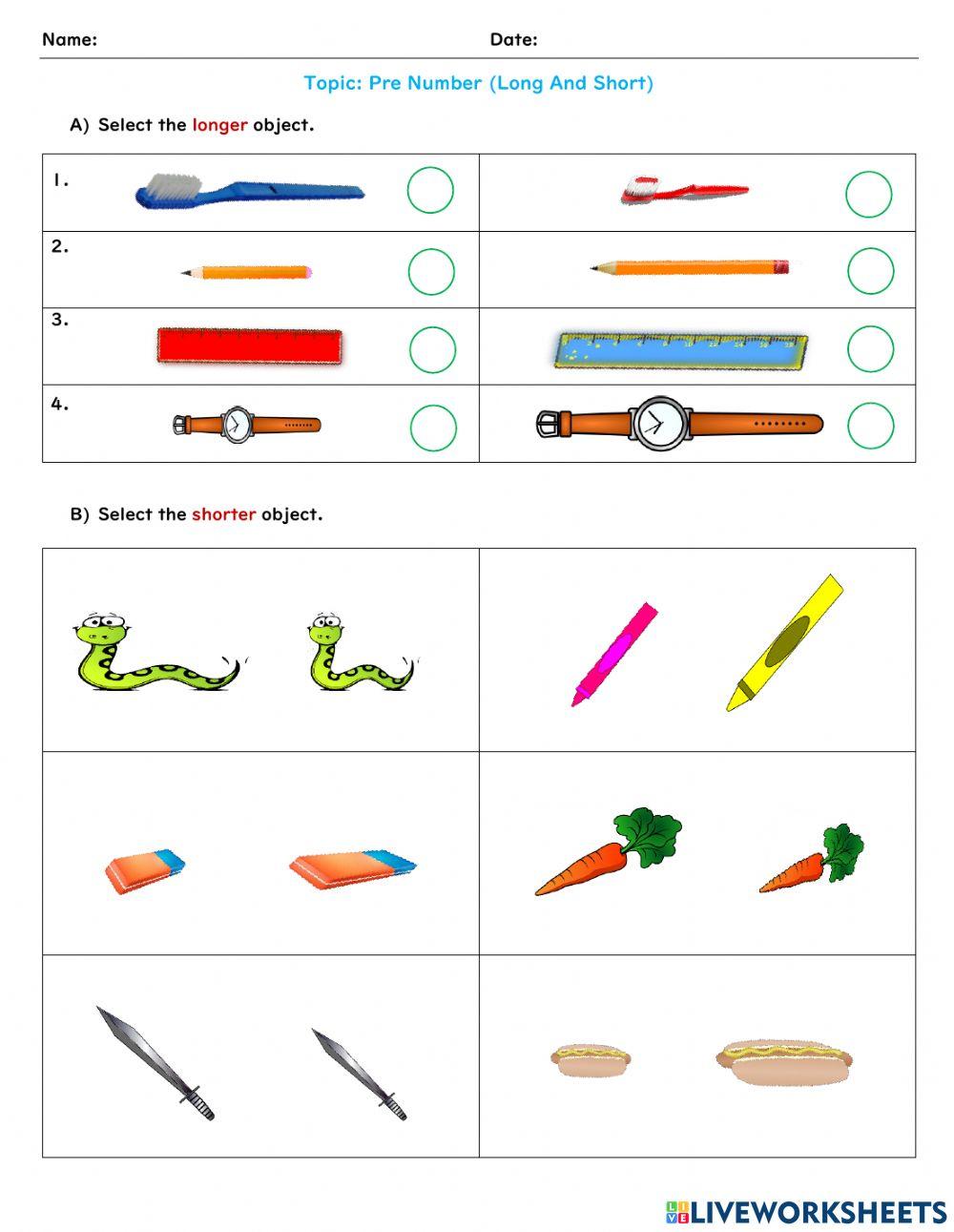Pre Numbers : Size (Long and Short)