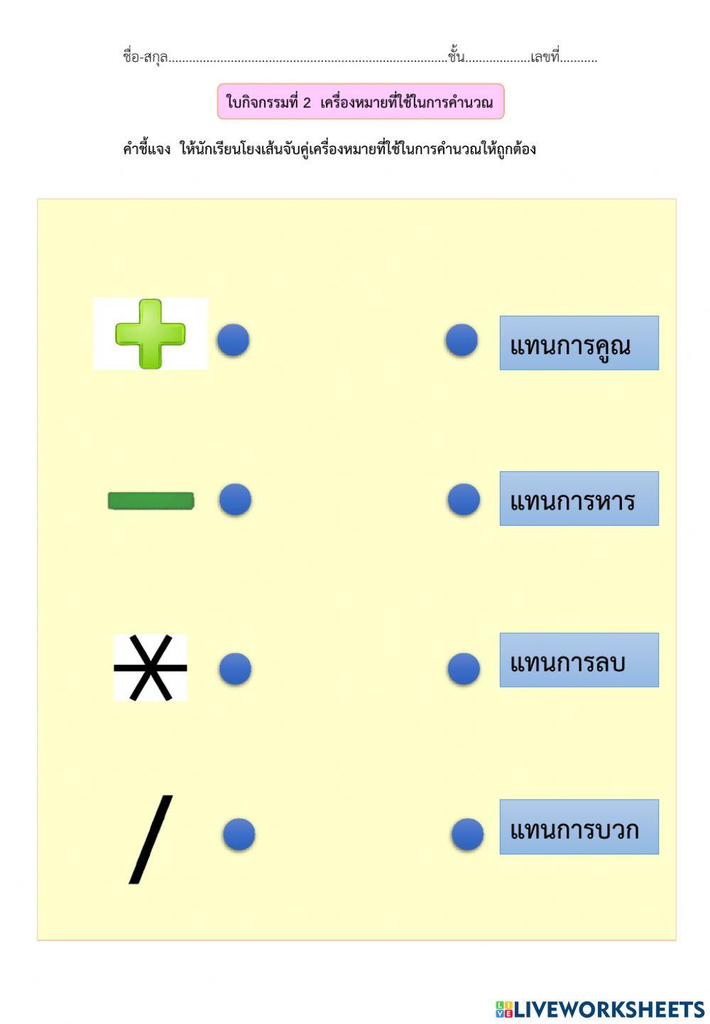 ใบกิจกรรมที่2 เครื่องหมายที่ใช้ในการคำนวณ