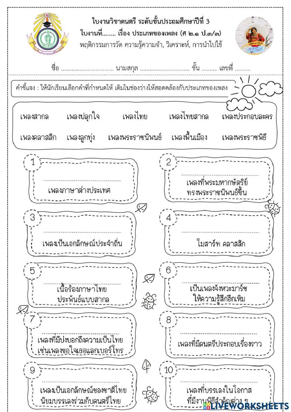 ประเภทของเพลง