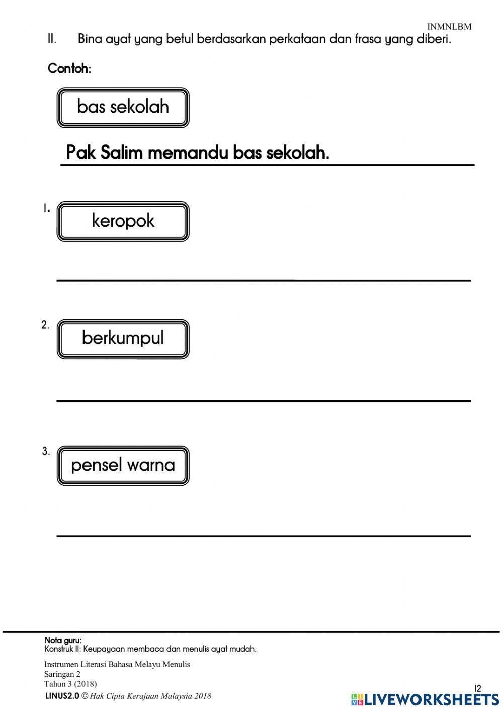 Instrumen Saringan 2 -Literasi Bahasa Melayu-Menulis-Tahun 3