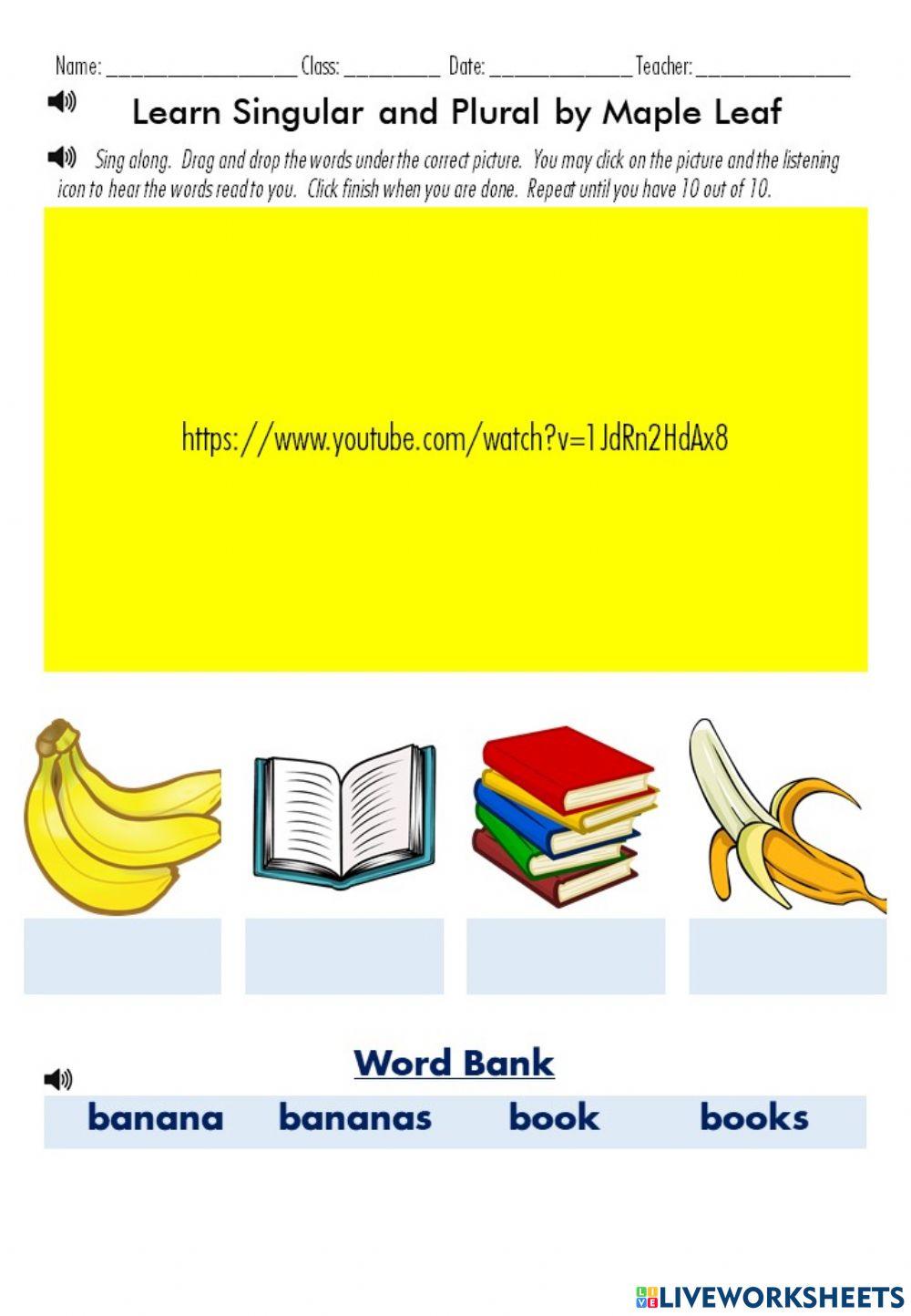Plural Nouns Learn Singular and Plural by Maple Leaf worksheet Live