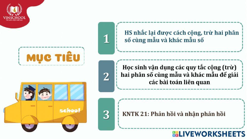 PBT Toán Tuần 2-Tiết 1-Ôn tập: Phép cộng và phép trừ hai phân số