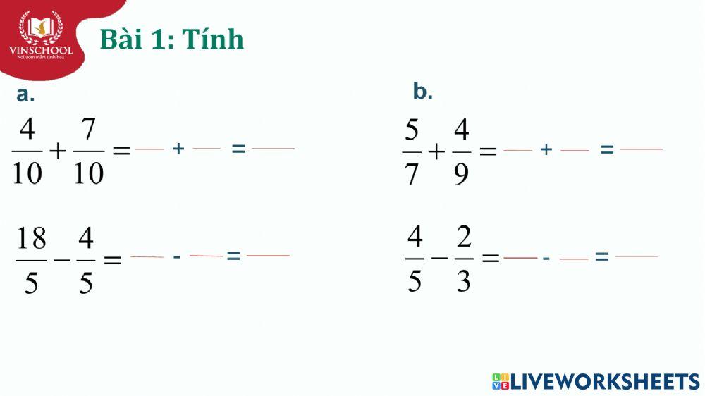 PBT Toán Tuần 2-Tiết 1-Ôn tập: Phép cộng và phép trừ hai phân số