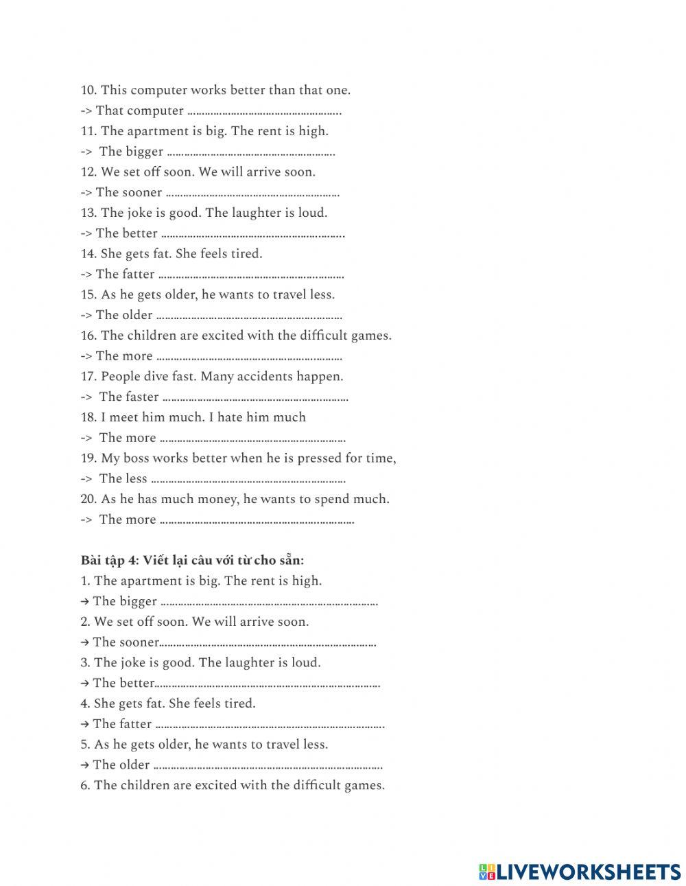 Bt câu so sánh nâng cao