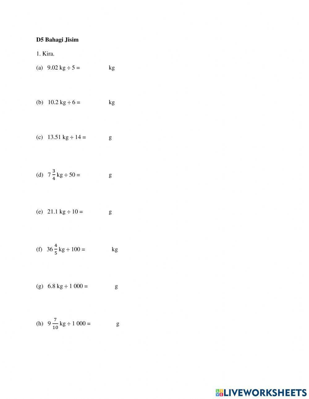 Matematik Tahun 5 : Bahagi Jisim