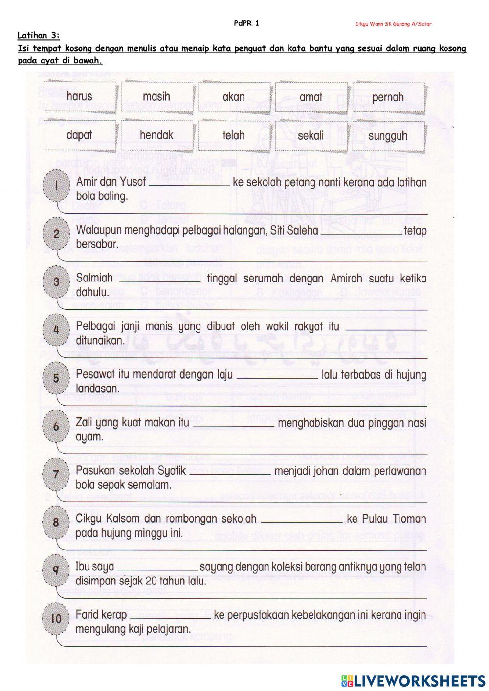 Latihan 3 : Kata Penguat dan Kata Bantu