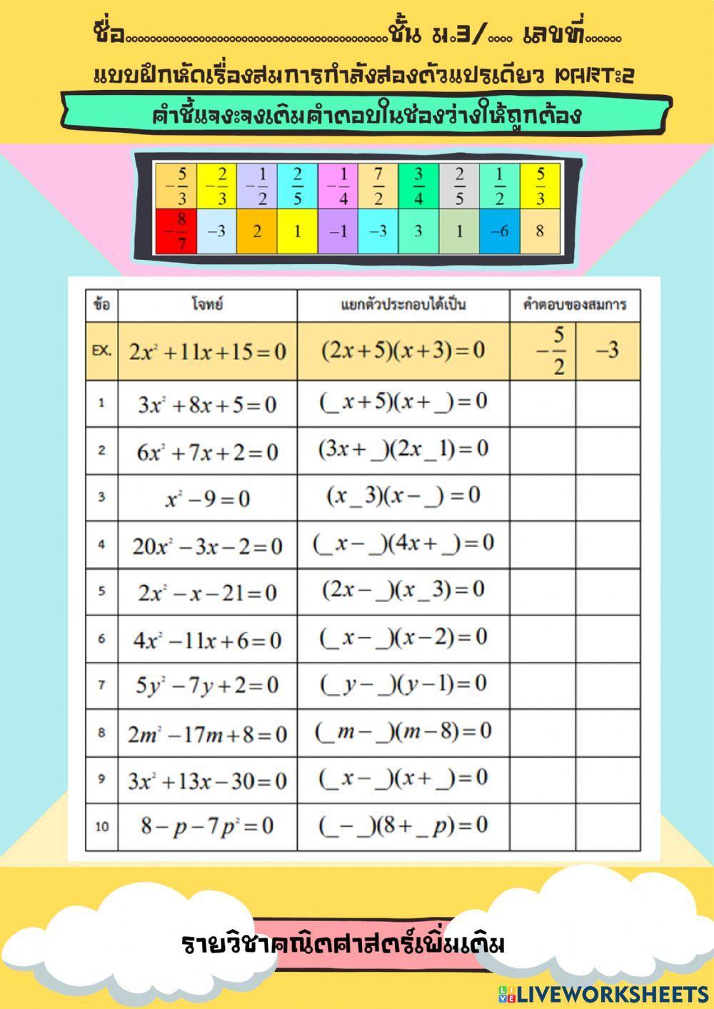 สมการกำลังสองตัวแปรเดียว Part2