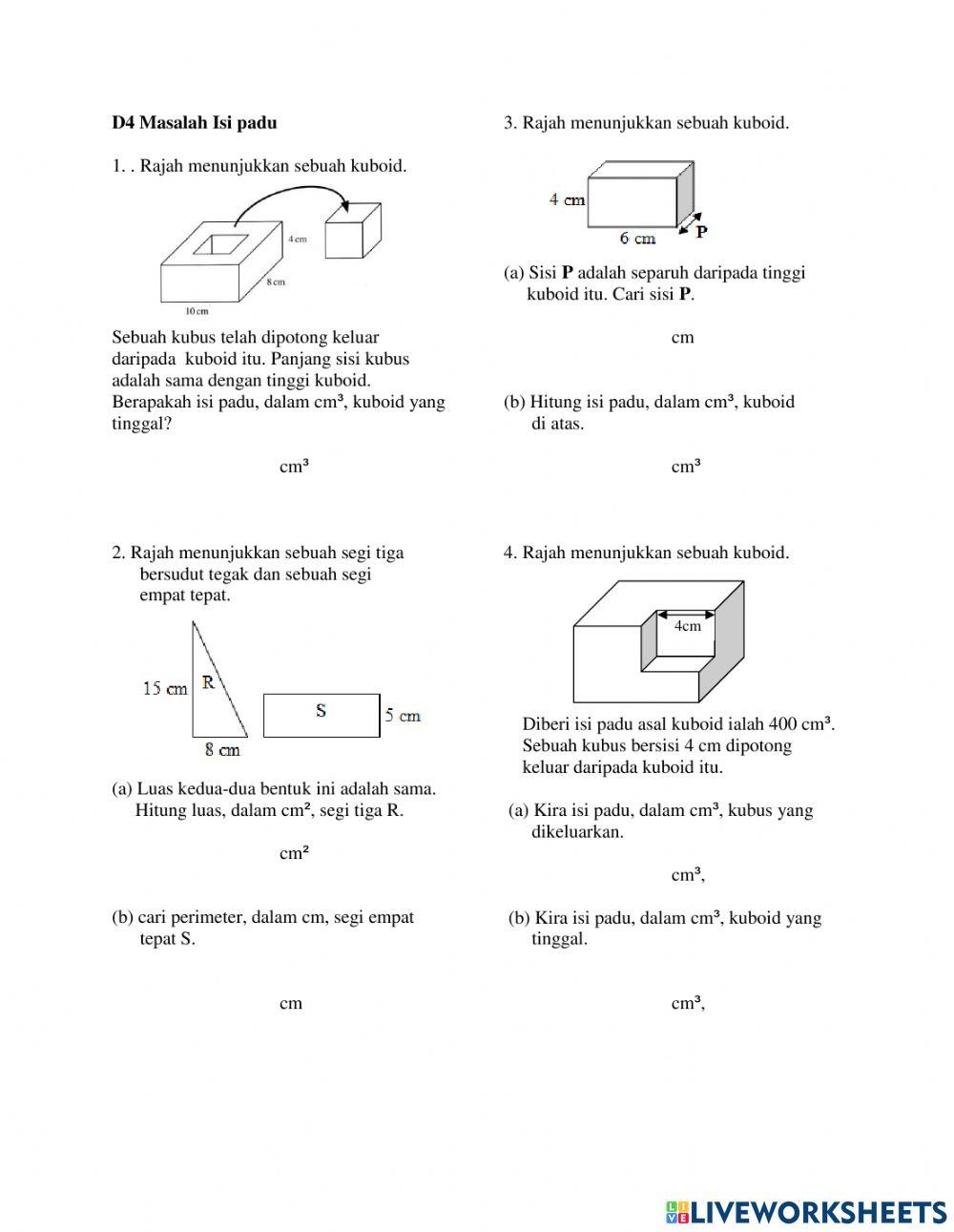 Matematik Tahun 4 : Masalah Isi Padu