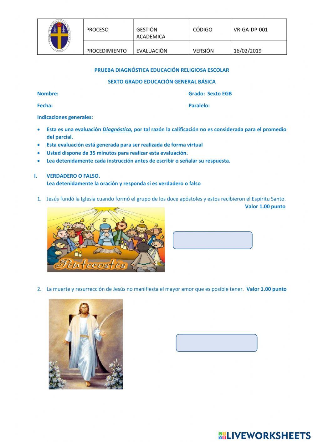 Evaluación diagnóstica 6to egb