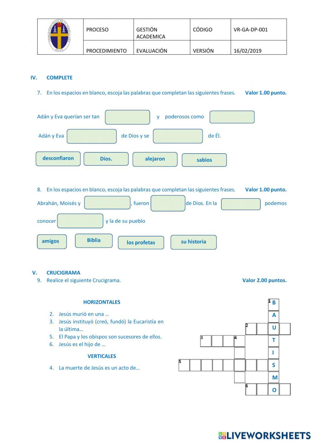 Evaluación diagnóstica 6to egb