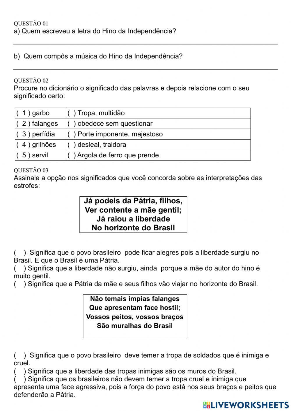 Atividade - hino da independência