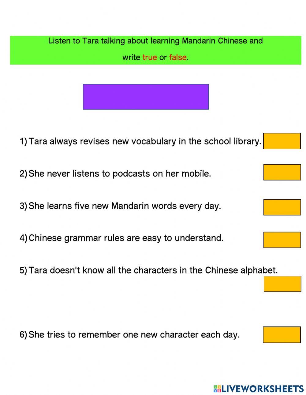 Learning Mandarin Chinese Tara worksheet | Live Worksheets