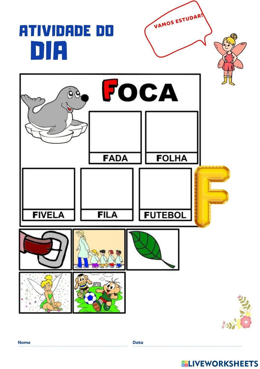 Letra F com pista visual