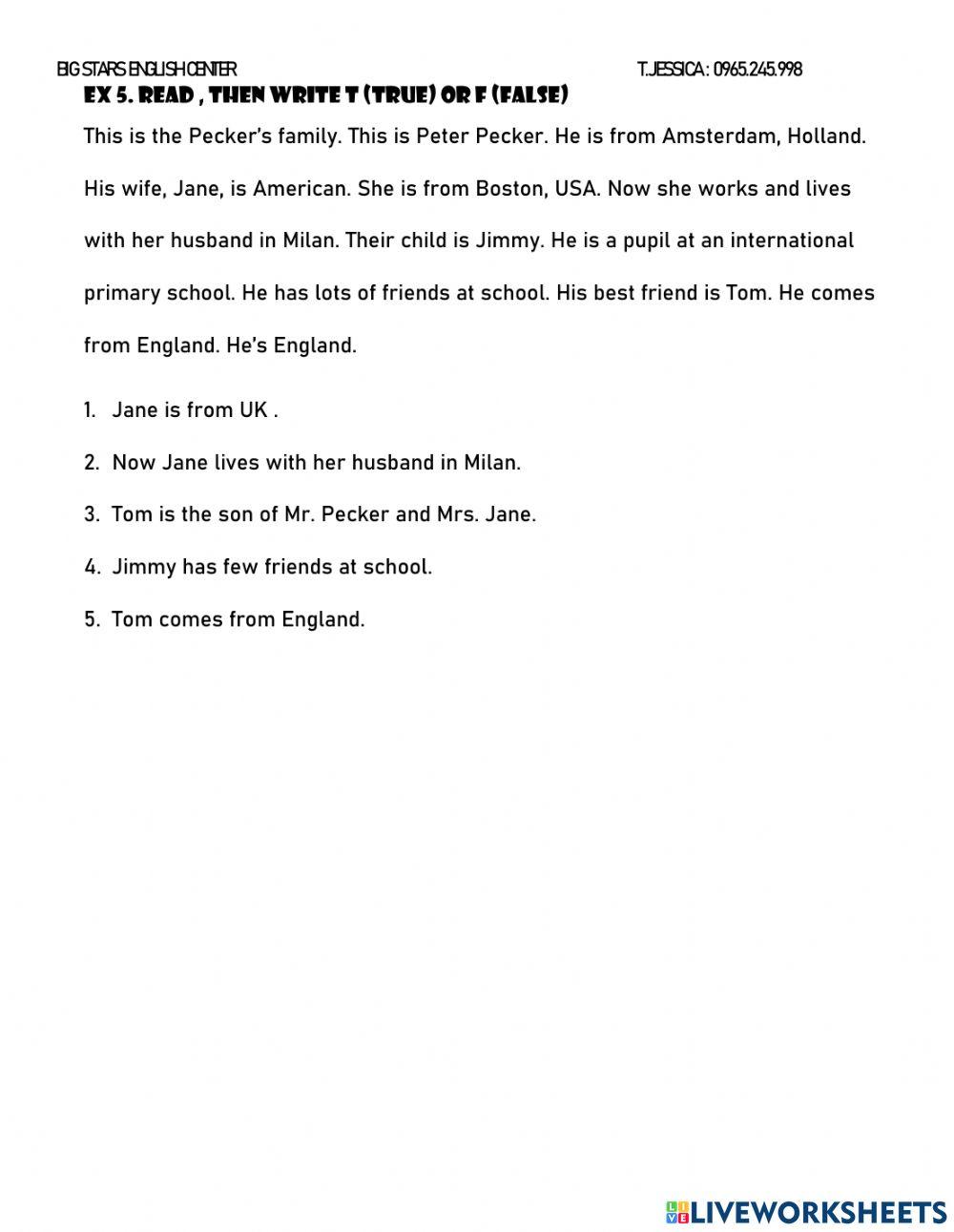 Mini test-Unit 1- Grade 5