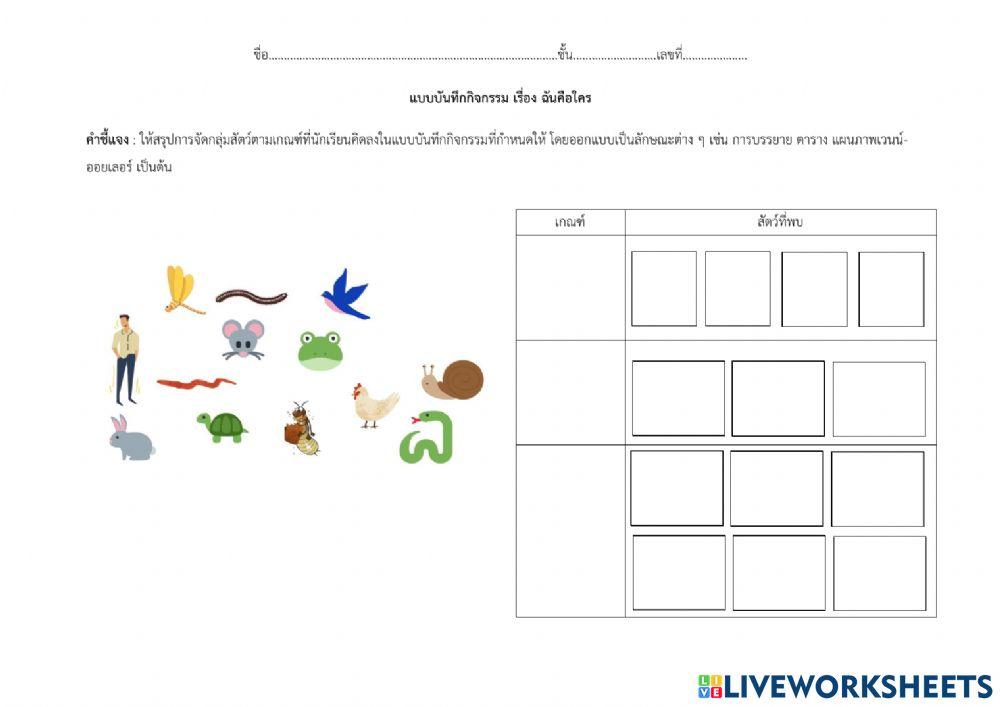 แบบบันทึกกิจกรรม เรื่อง ฉันคือใคร