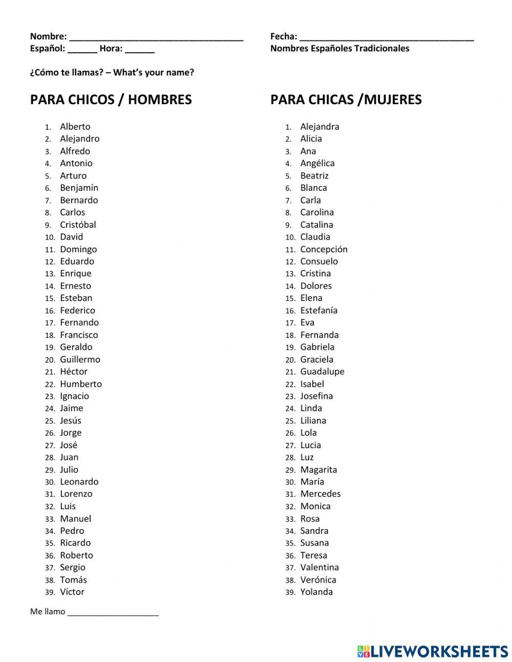 Nombres tradicionales