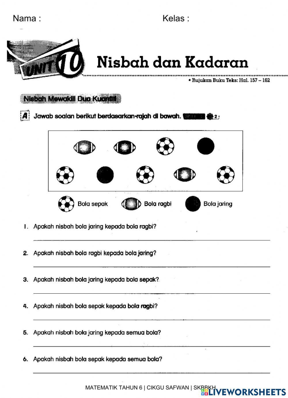 Matematik T6 Nisbah & Kadaran - Nisbah Mewakili Dua Kuantiti