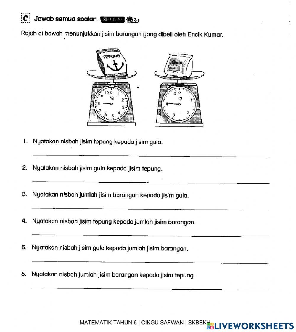 Matematik T6 Nisbah & Kadaran - Nisbah Mewakili Dua Kuantiti